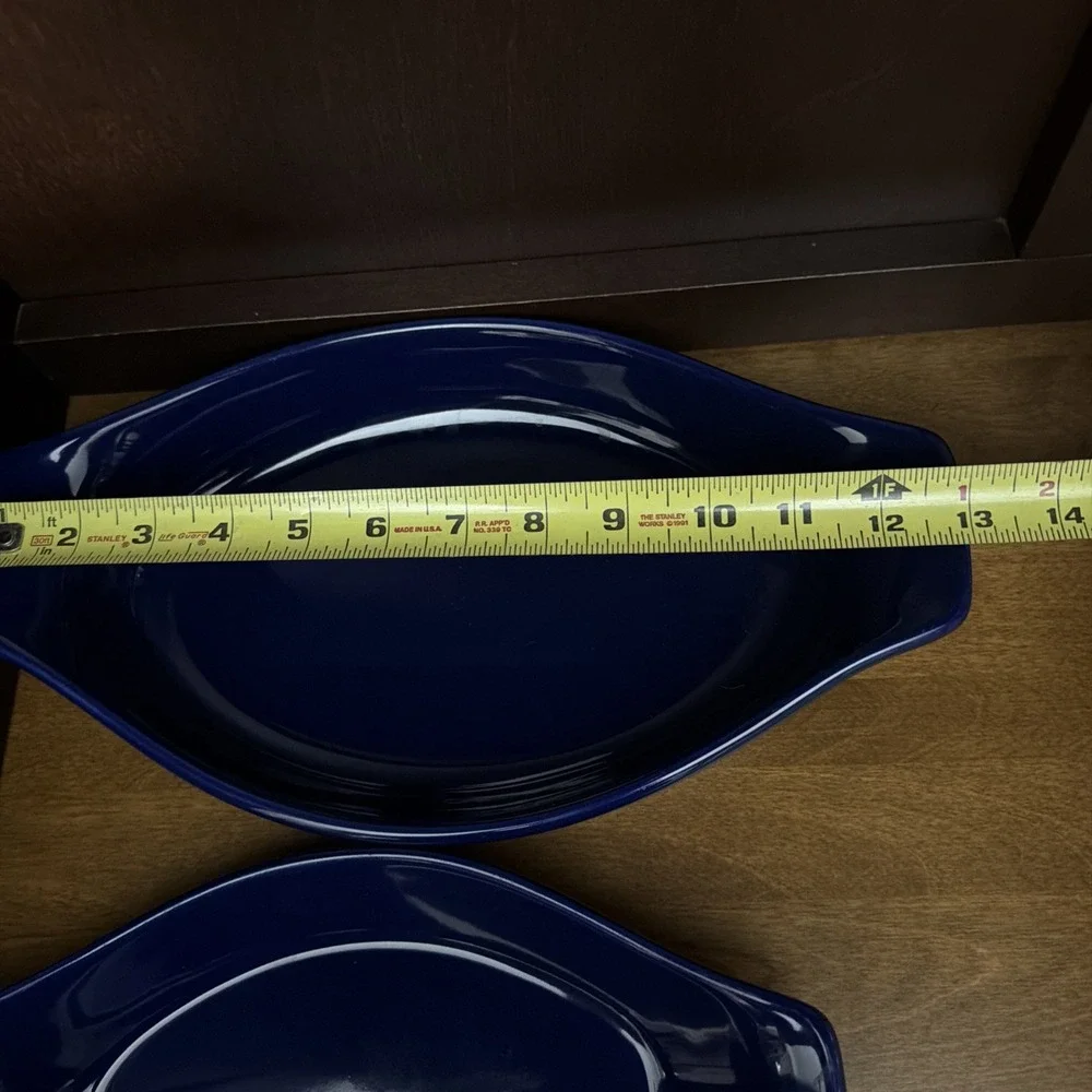 Set of 2 Chantal Cobalt Blue Au Gratin Oval Baking Dishes 1 QT & 2 Cups